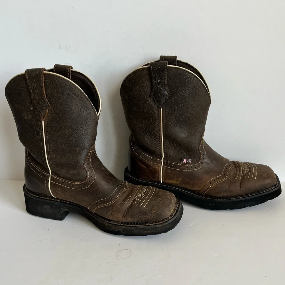 Justin Brown Leather Western Boots Women's Size 9.5B